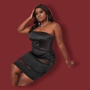 Mesh Front  Satin  Bodycon Dress